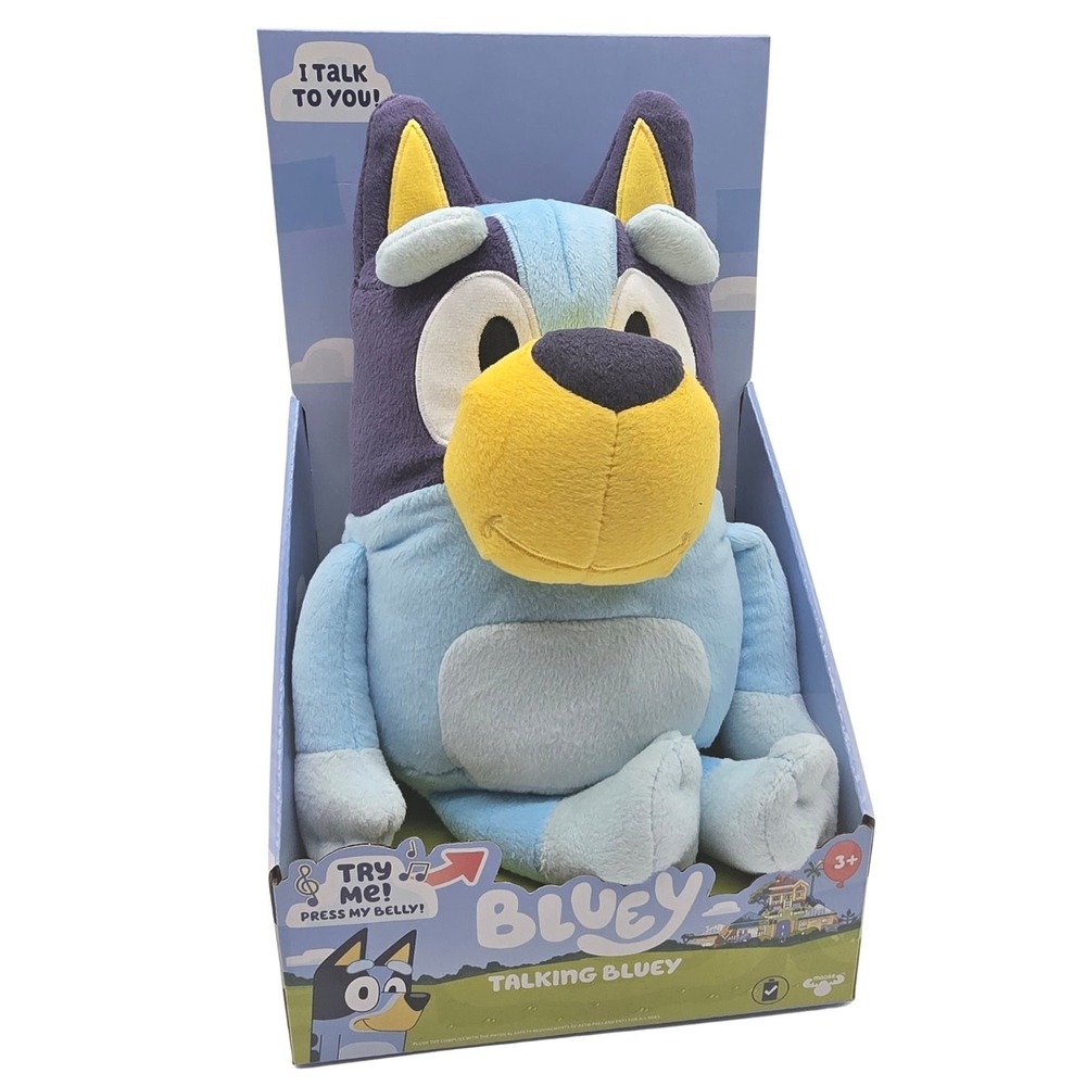 Bluey Talking Plush 13in Interactive Dog Toy Blue Polyester Ages 3+ Batteries